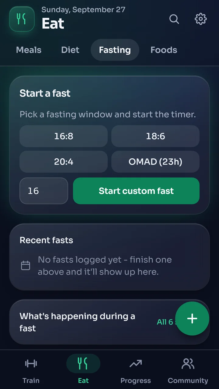 Starting a fast, with 16:8, 18:6, 20:4 and one-meal-a-day windows or a custom length