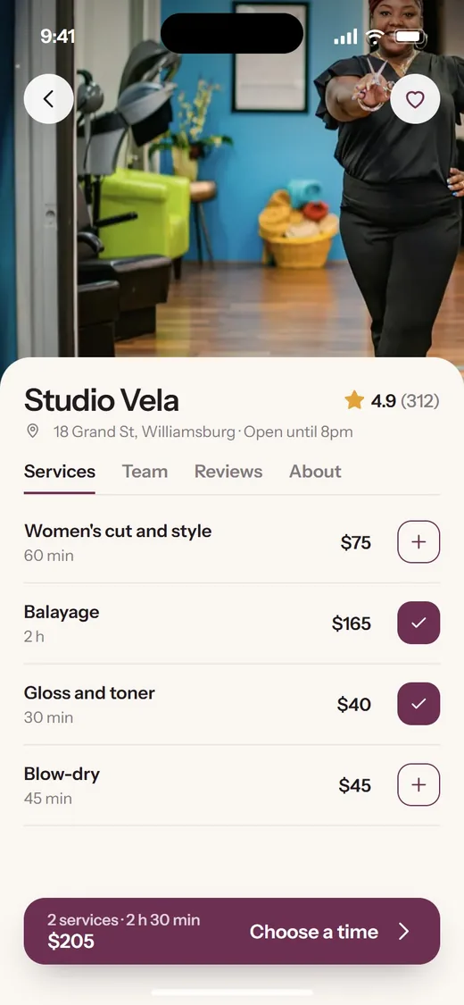 Fringe, a concept salon booking app, choosing a time